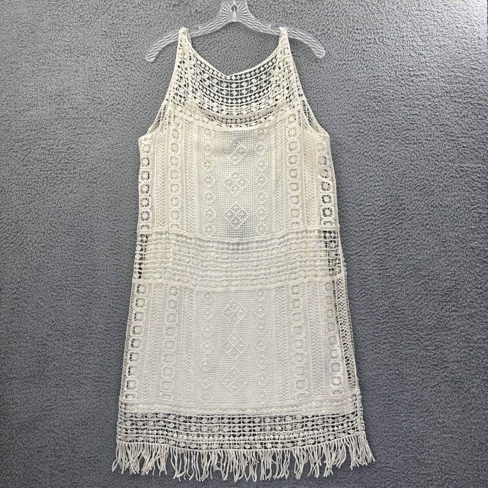 NWT Lauren Ralph Lauren LRL Sheath Fringe Crochet Lined Dress Beach Women Large
